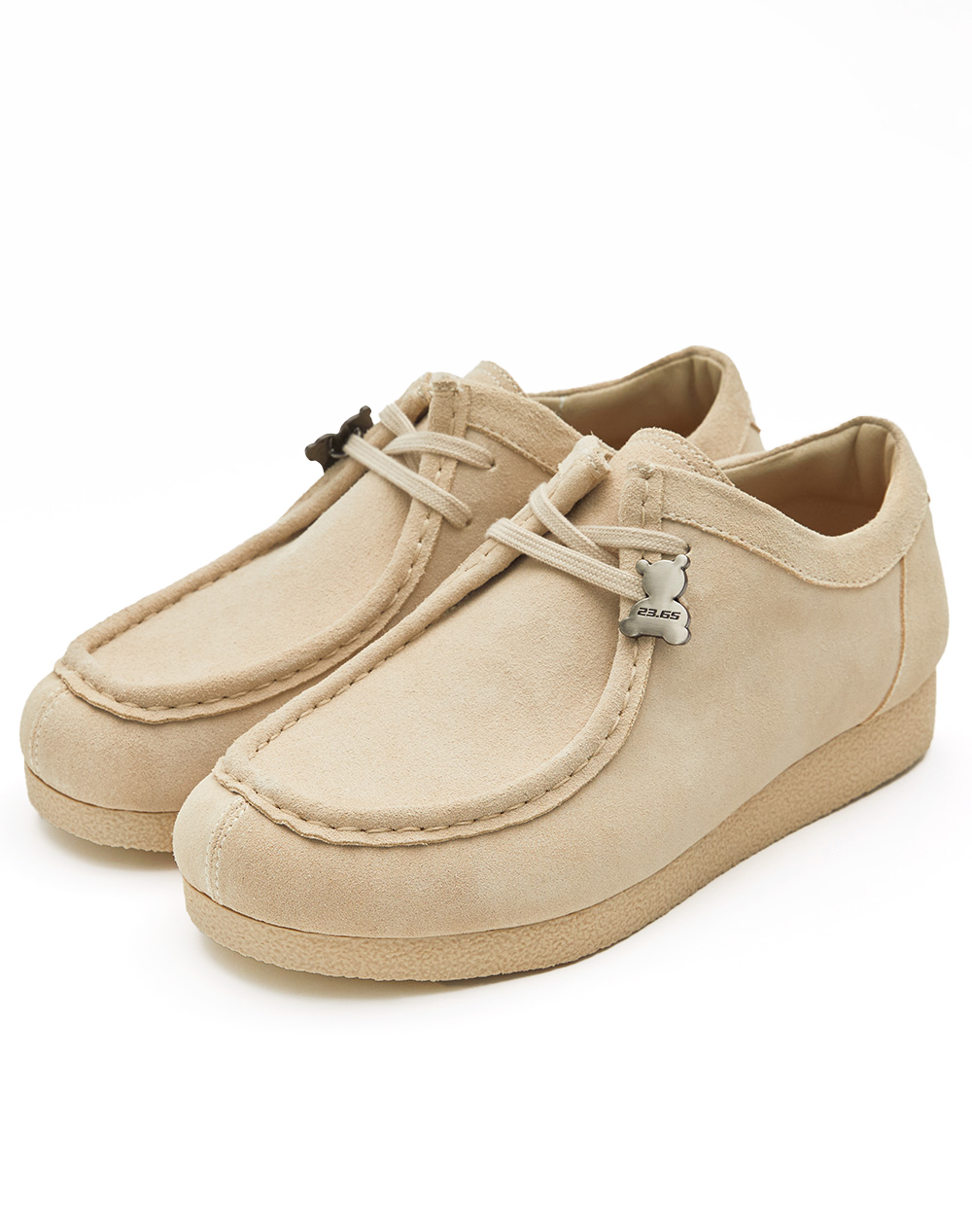 23.65 NUTTY Suede Lace Up Loafers Cream Beige