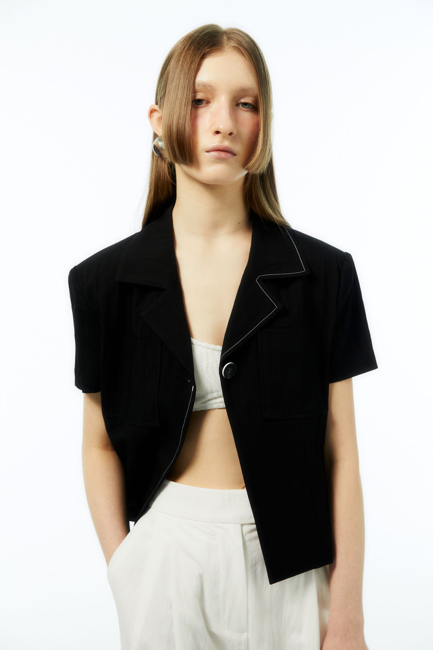 EMKM Unbalance Collar Stitch Jacket Black