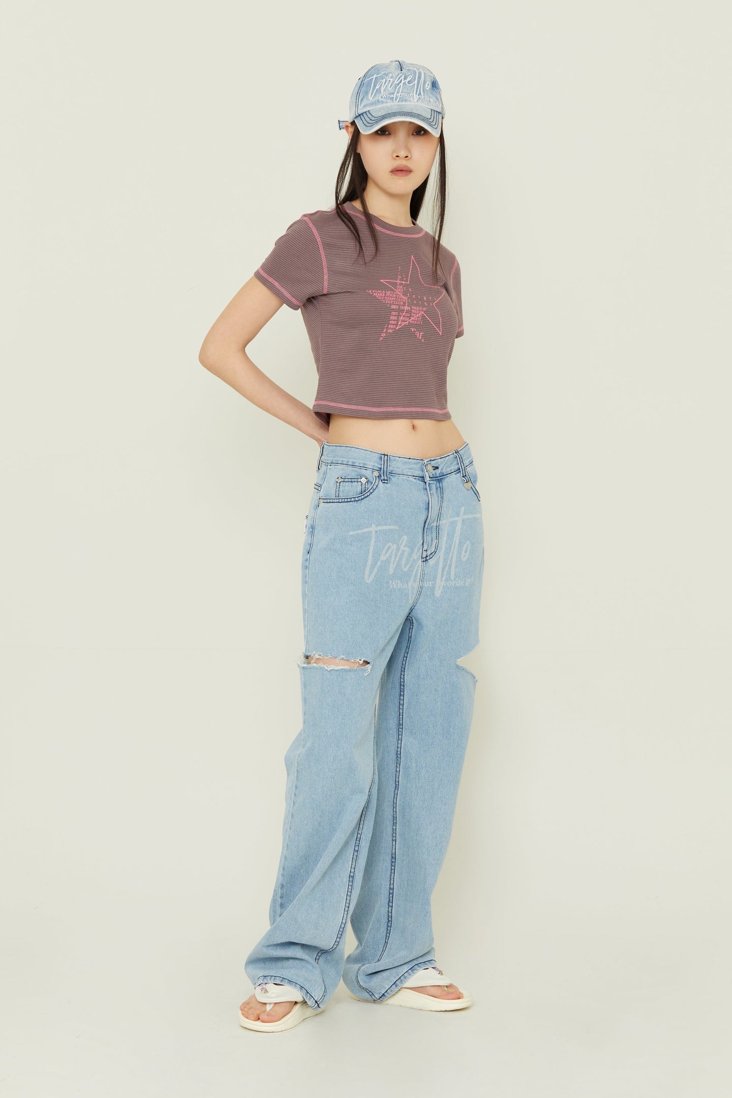 TARGETTO Side Slit Denim Pants Light Indigo (NMIXX Jiwoo's pick)