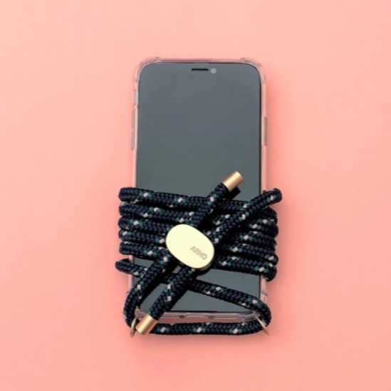 ARNO iPhone Case with Rope Strap Pink Dot Navy