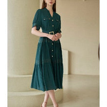 Load image into Gallery viewer, [DK SHOP] Versailles Henry Neck Belt Set Tiered Dress
